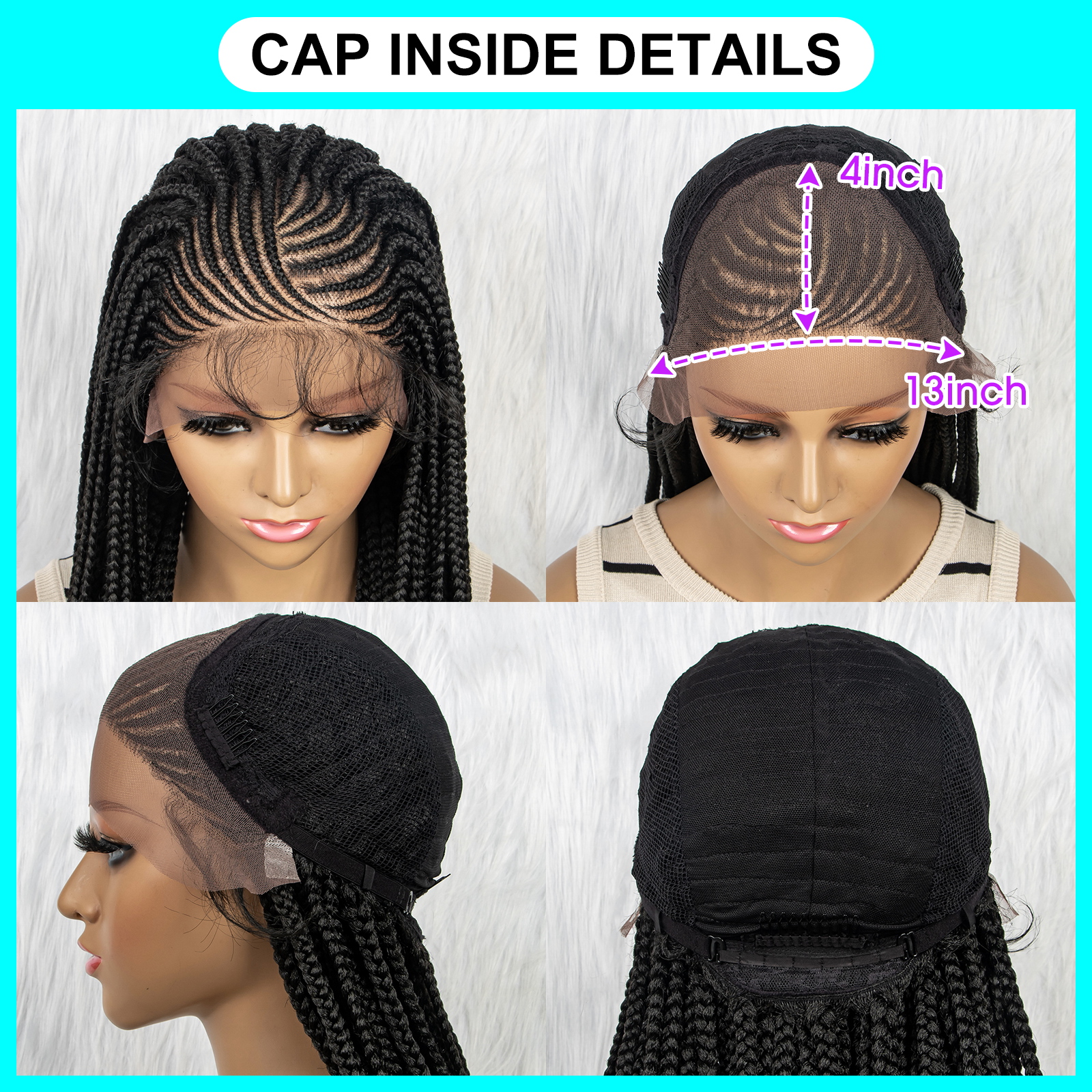 Synthetic Lace Wigs Long Braided Synthetic Wig 28 Inches Blcak 13x2 T-Part  Lace Wig With Baby Hair for Women